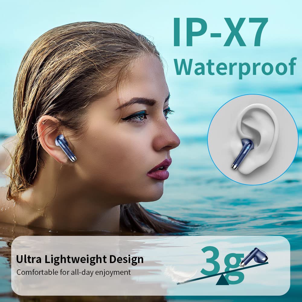 Cuffie Bluetooth 5.4, 2025 Auricolari Bluetooth 56H Stereo Cuffie Wireless In Ear con 4 ENC Mic, Cuffie Senza Fili Cancellazione Rumore Cuffiette Sport IP7 Impermeabili Earbuds LED Display Blue - Vista 6