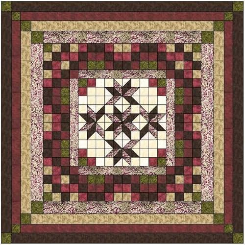 Material Maven Easy Quilt Kit Nine Patch Star Lily Burgandy
