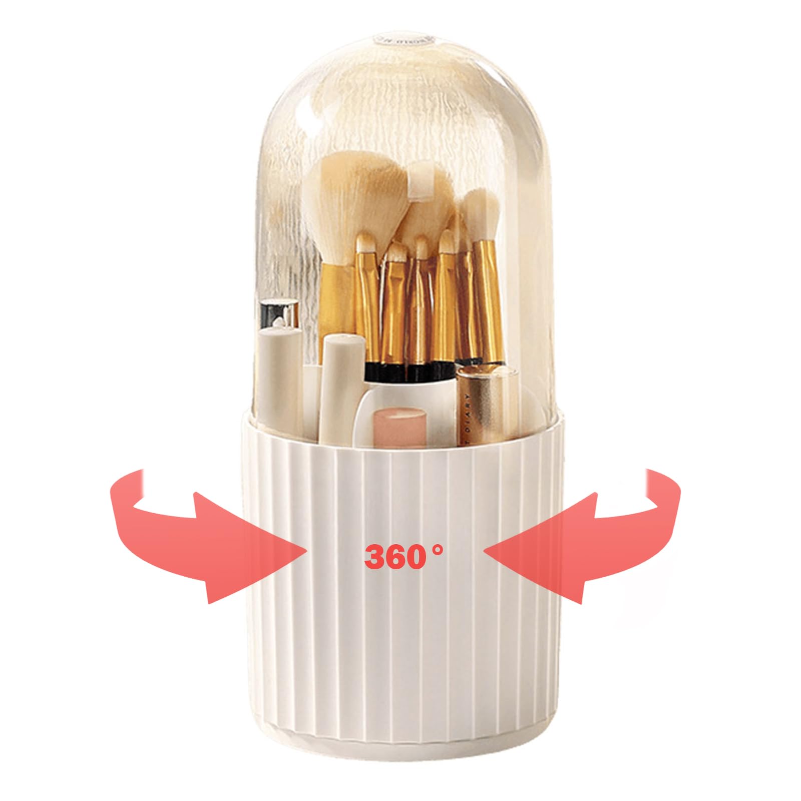 Terafeels Makeup Brush Holder with Lid 360° Spinning Make up Stand 5 Slot Brushes Cup and Pencil Pen Holder for Vanity Decor Bathroom Countertops Desk Storage Container Cosmetic Display Cases
