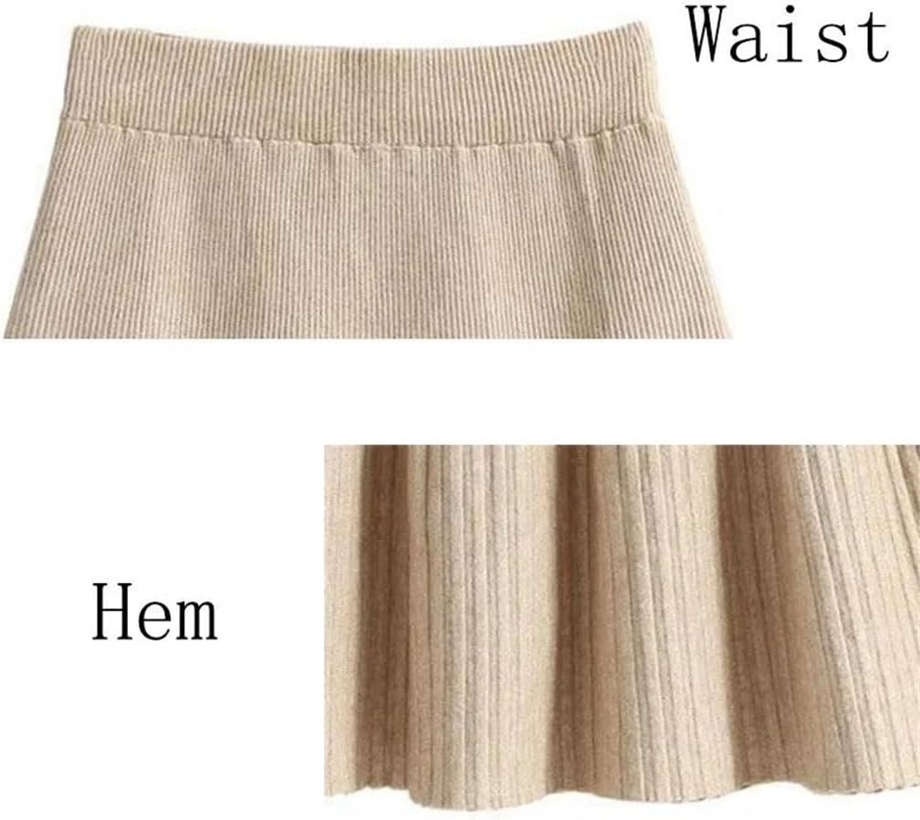 Women Knitting Pleated Skirts Solid Elastic Waist Mini Sweater Skirt