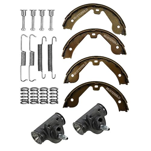 ATEC Germany Kit de freno eje trasero incl. 4x zapatas de freno eje trasero para freno de tambor 1x kit de montaje 2x cilindro de freno de rueda Compatible con VW TRANSPORTER T3