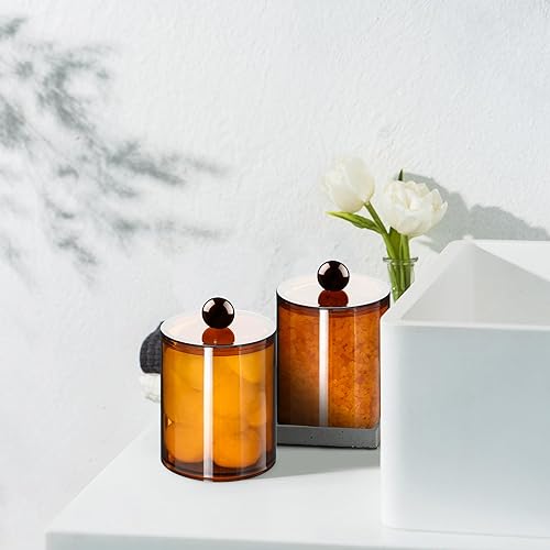 Miniatura 13 de Paquete de 2 soportes Qtip, juego de tarros de boticario, tarros de baño con tapas para hisopos de algodón, bolas, almohadillas, púas de hilo 2
