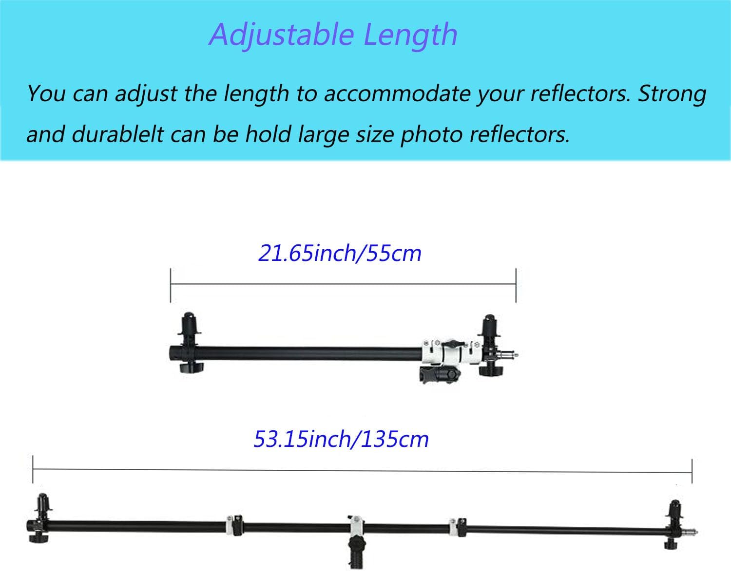 Telescopic Reflector Holder, Extendable Boom Arm, Background Crossbar 21.65" to 53.15", 360° Swivel Reflector Bracket with 1/4" Screw Head for Photo Product Portrait Studio Outdoor Photography