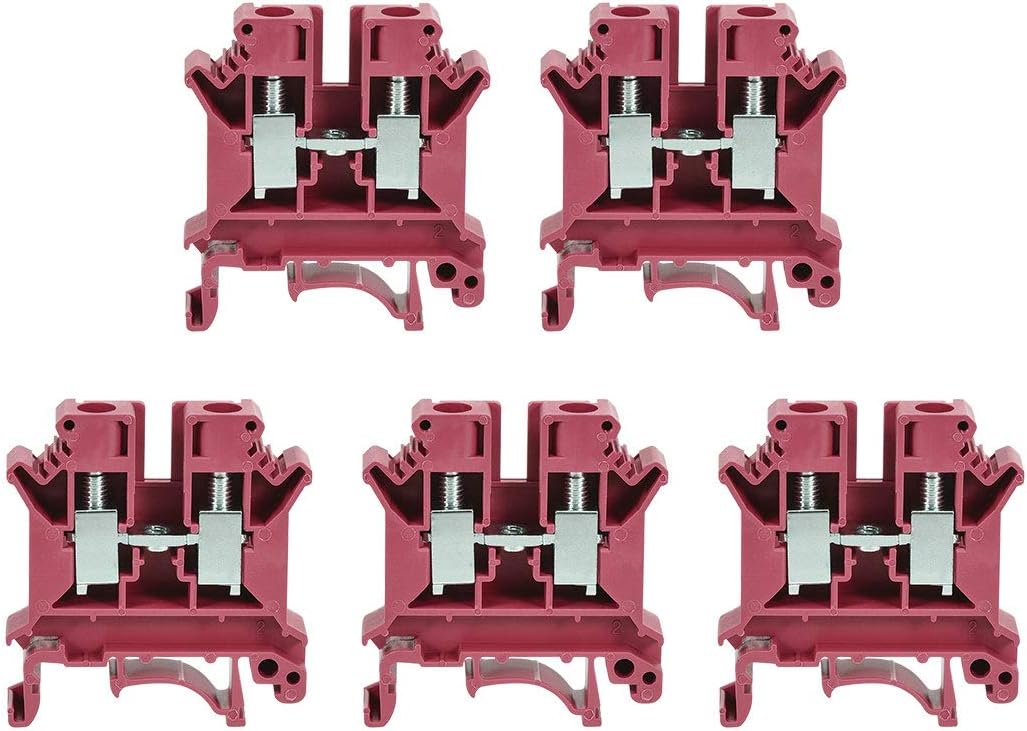 uxcell DIN Rail Terminal Block UK6N 800V 57A Screw Type Connector 6mm2 Red 5 Pcs