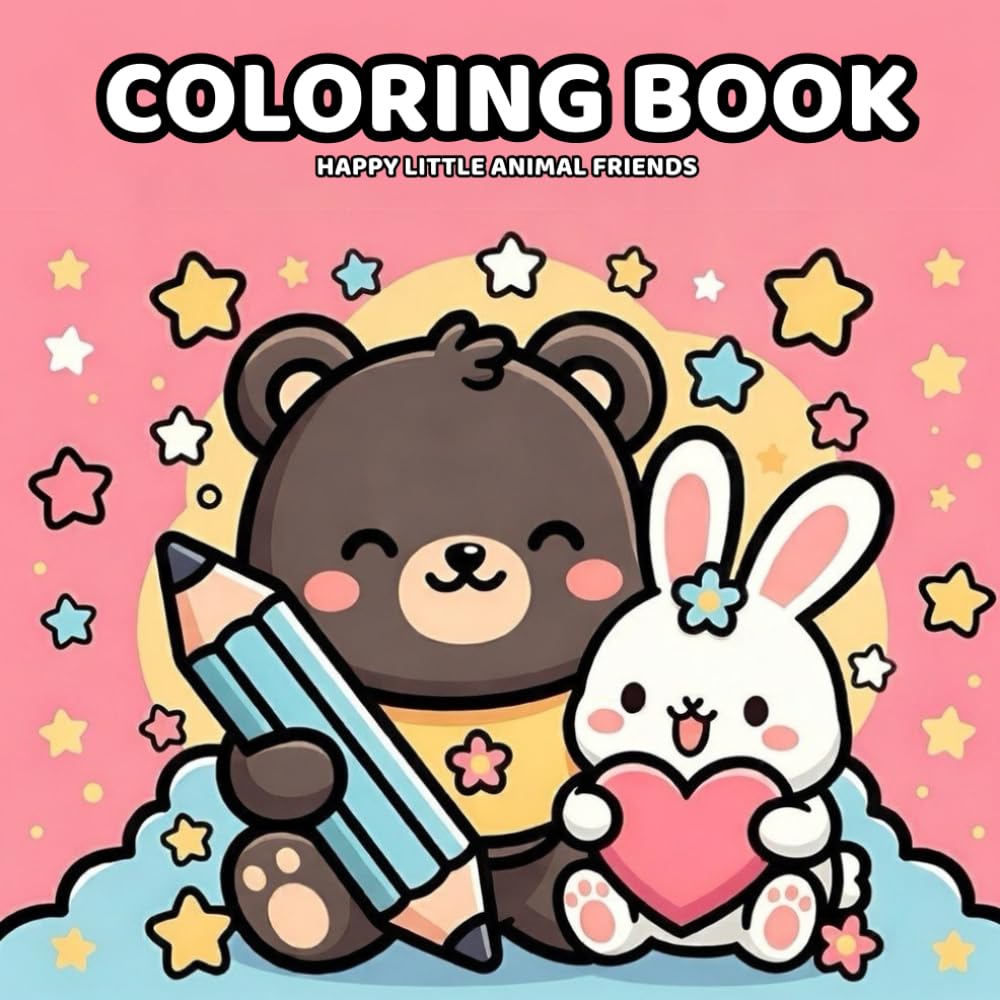 Coloring Book: Happy Little Animal Friends: A Cozy Kawaii Coloring Book for Relaxation and Stress Relief