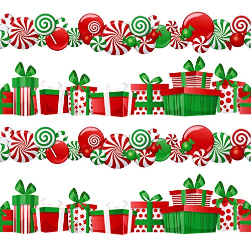 Whaline 68Ft Christmas Bulletin Border Stickers Gift Candy Trim Border Christmas Decoration Borders Red Green Label Stickers for Winter Christmas Holiday Classroom School Decoration, 2 Design, 60Pcs