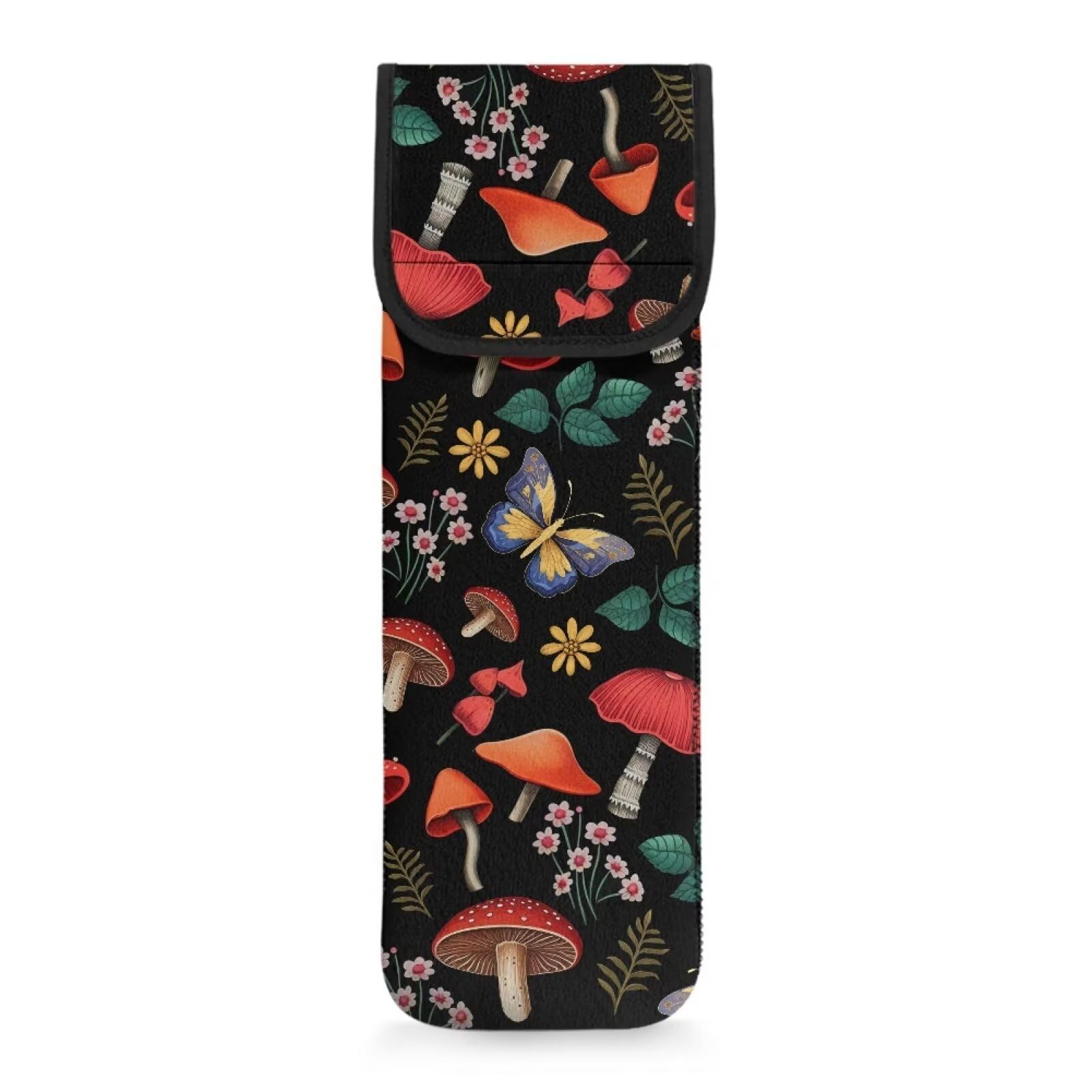 Yzaoxia Mushroom Curling Iron Holder Womens Butterfly Hot Tools Travel Bag Neoprene Curling Wand Organizer Hair Straightener Case Cute Flat Iron Storage Pouch Roomy Pocket for Lady Red