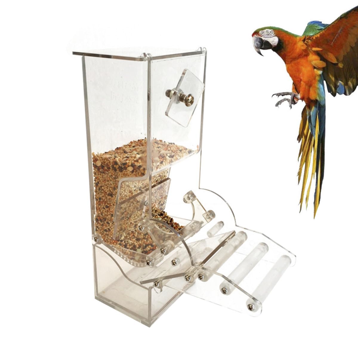 BESPORTBLE Mangiatoia Per Pappagalli in Acrilico Mangiatoia Per Uccelli Automatica Scatola Per Pappagalli e Uccelli Accessorio Per Gabbia Facile Da Installare e Pulire Piastra Regolabile Per