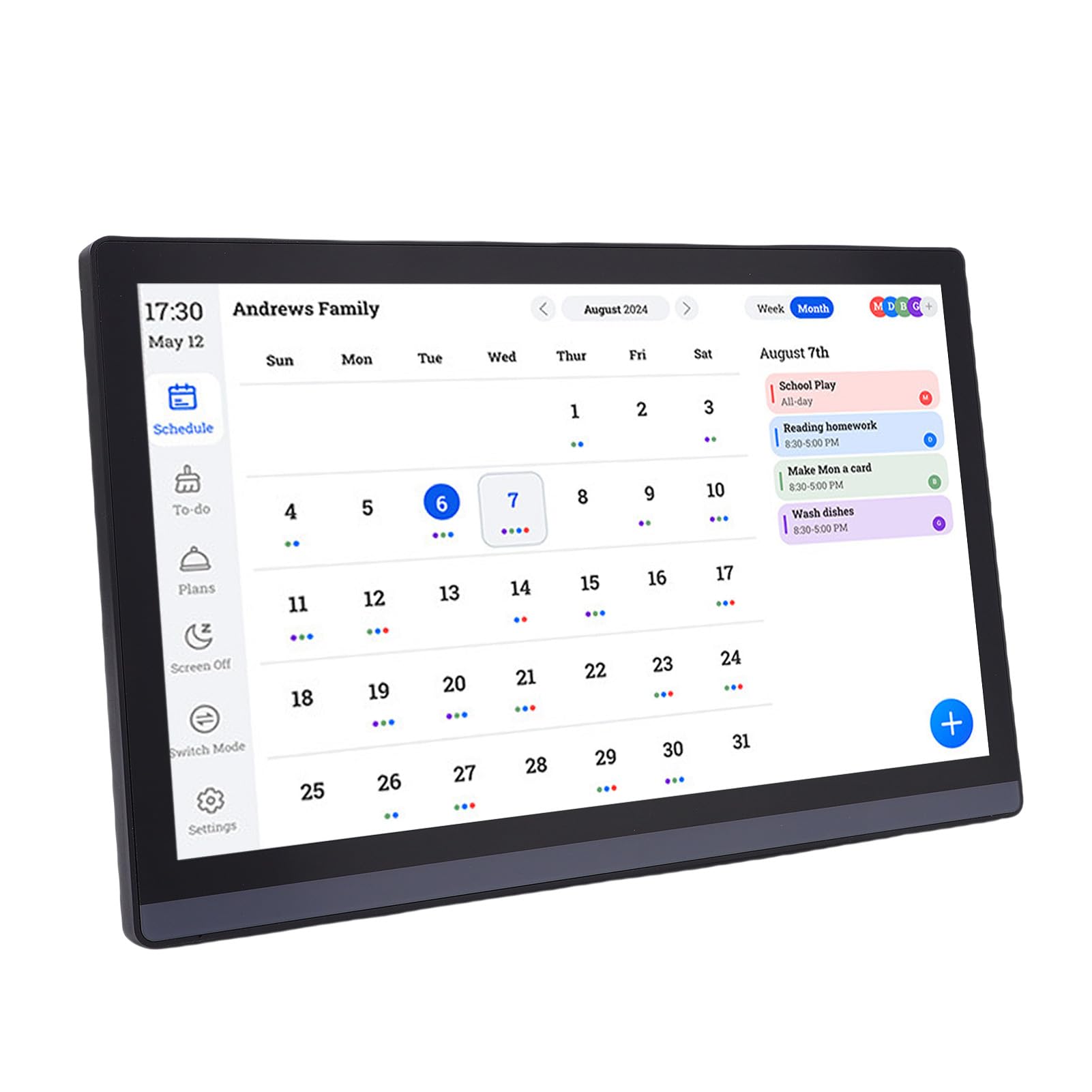 Garosa Calendario Elettronico Display HD da 17,3 Pollici Grafico dei Lavori Domestici per Uso Domestico e Coordinamento Familiare (Spina UE 100-240 V)