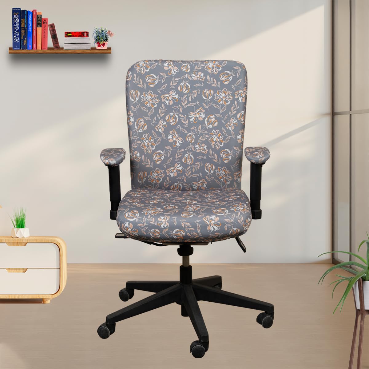 ELEGANTA Polyester Blend Lycra Printed Office Chair Cover with armrest Cover Stretch Removable Washable Cover Protector Seat Slipcover Elastic Office Chair Covers (Grey Flowers, Pack of 6) (B0D9XVBRTV) Amazon Price History, Amazon Price Tracker