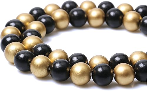 Miniatura 10 de 50 cuentas redondas de madera dorada y roja de 0.787in, cuentas sueltas y lisas, suministros de cuentas espaciadoras para cuentas de granja,