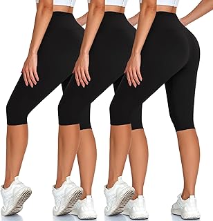 3 Pack Women's Knee Length Leggings-High Waisted Capri...