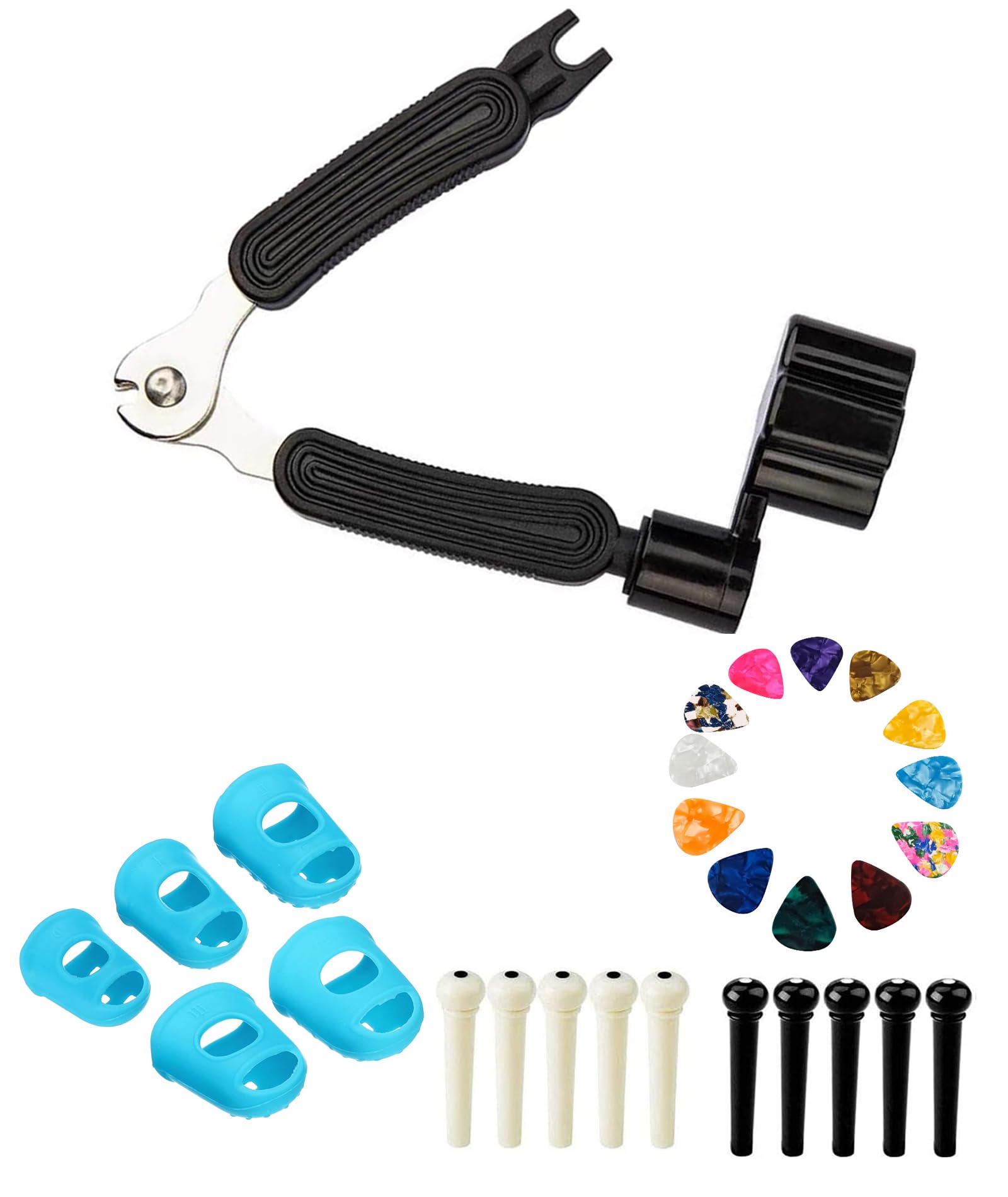 Guitar Accessories, 3-in-1 Guitar String Winder Cutter and Bridge Pin Puller, Multifunctional Guitar Maintenance Tool with 5 Silicone Finger Caps and 10 Picks, for Electric and Classical Guitars-image-15