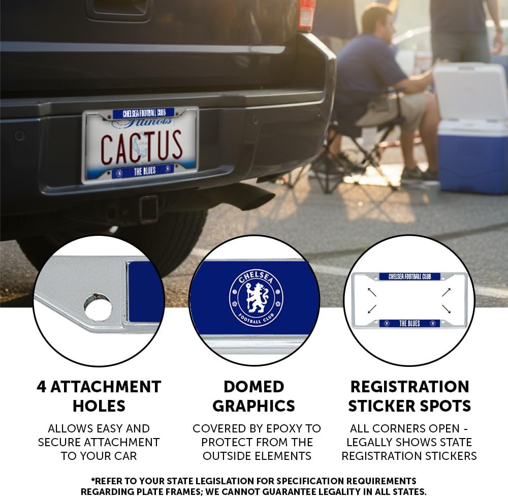 Desert Cactus Chelsea FC London Blue Lions Car Accessories Football Soccer Metal License Plate Frame and Tag Holder for Front or Rear of Vehicle (Frame - Design C)