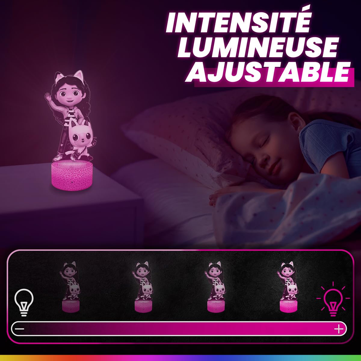 Lampephoto.fr - Lampe 3D Gabby Veilleuse Tactile Led, Effet Hologramme 3D, Idée Cadeau Noël Anniversaire Enfant Jeunesse Ado Garçon Fille, Objet décoration chambre fan de dessin animé