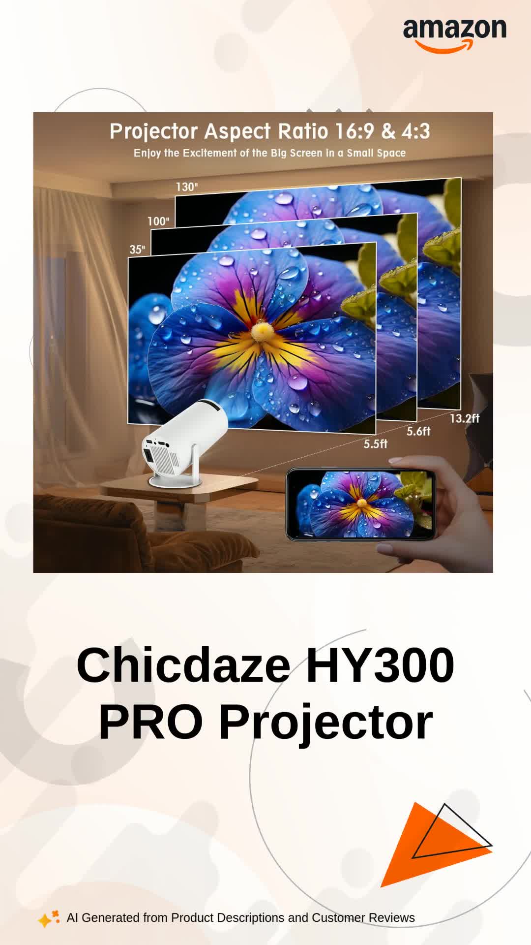 Mini Projector, HY300 PRO Portable Projector, Support 4K 1080P
