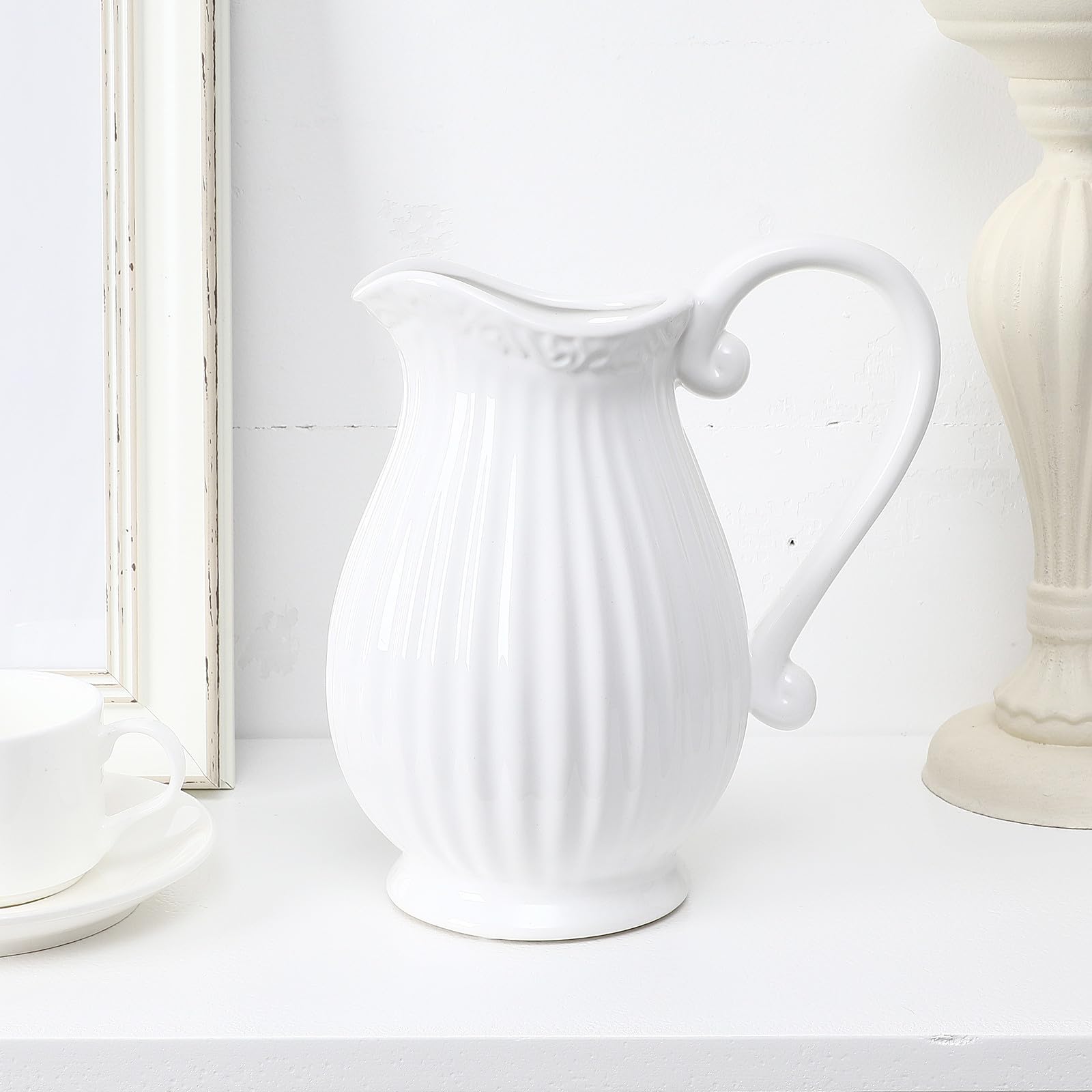 Adorno de Escritorio con jarrón de Porcelana Blanco en Forma de Jarra, decoración para arreglos y Flores secas, Ideal para Sala y Oficina, diseño Compacto, 1 Unidad