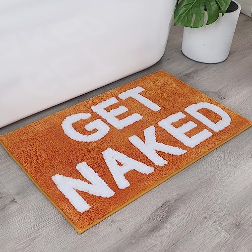 Image of Zeeinx Get Naked Bath Mat Cute Bathroom Rugs Non Slip Microfiber Bath Rugs Funny AutumnBathroom Decor Machine Washable Orange Bath mat for Tub and Shower,20 inchx32 inch
