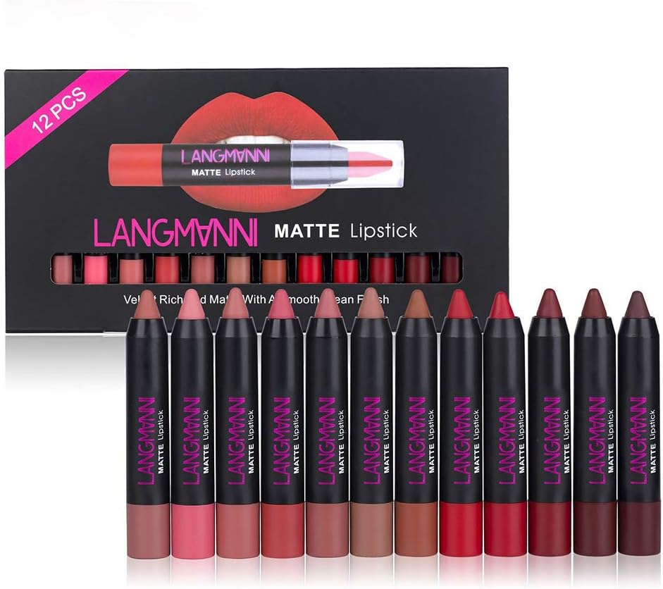 – Langmanni Cross-Border Makeup 12 Lipstick Set Non-Stick Cup Matte Lipstick Wish Lip Gloss 5G*12