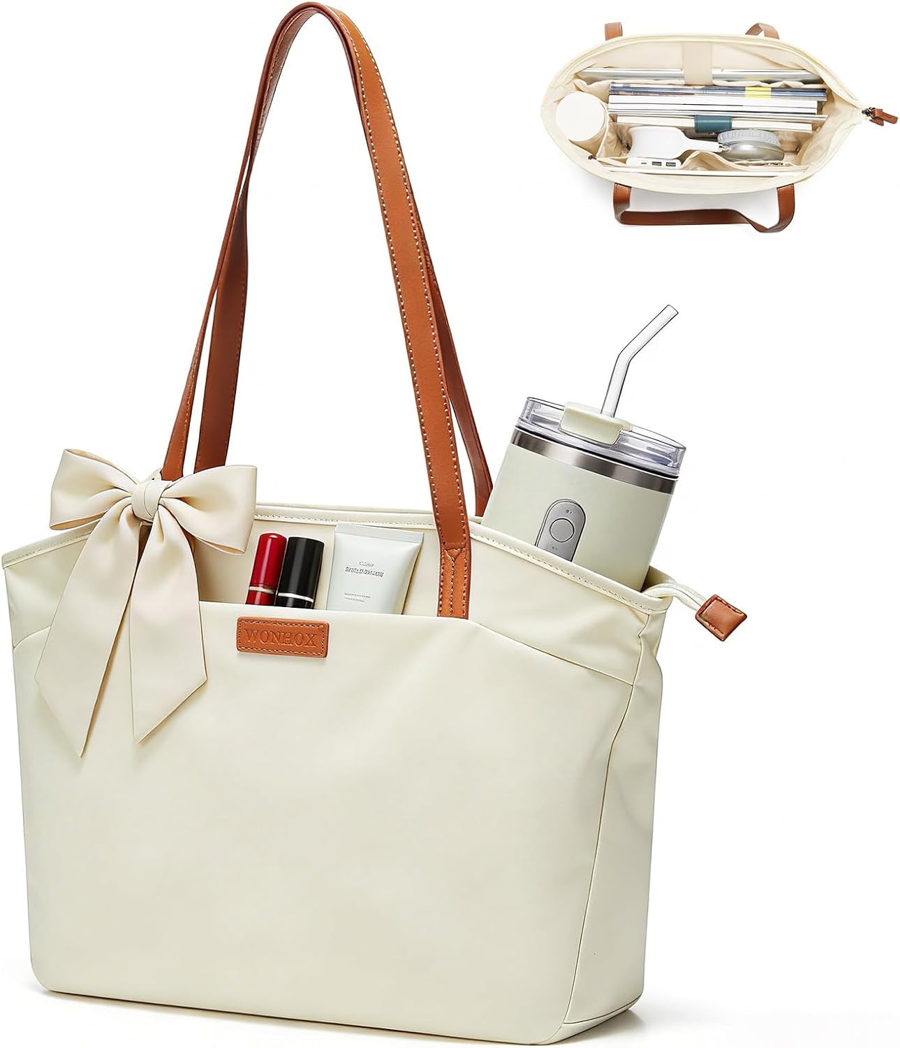Tote Bag for Women, Lightweight Top-Handle Purse Work Tote Handbag with Zipper Large Capacity Shoulder Bag Carry on Bag