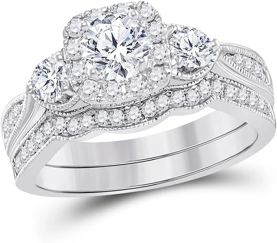 1.86 Carat(ctw) Round Cut Moissanite/Lab-Grown Diamond Wedding Engagement Ring Set for Women Custom Halo Wedding Ring Set in Sterling Silver/10K/14K/18K Solid Gold（D Color, VVS Clarity）