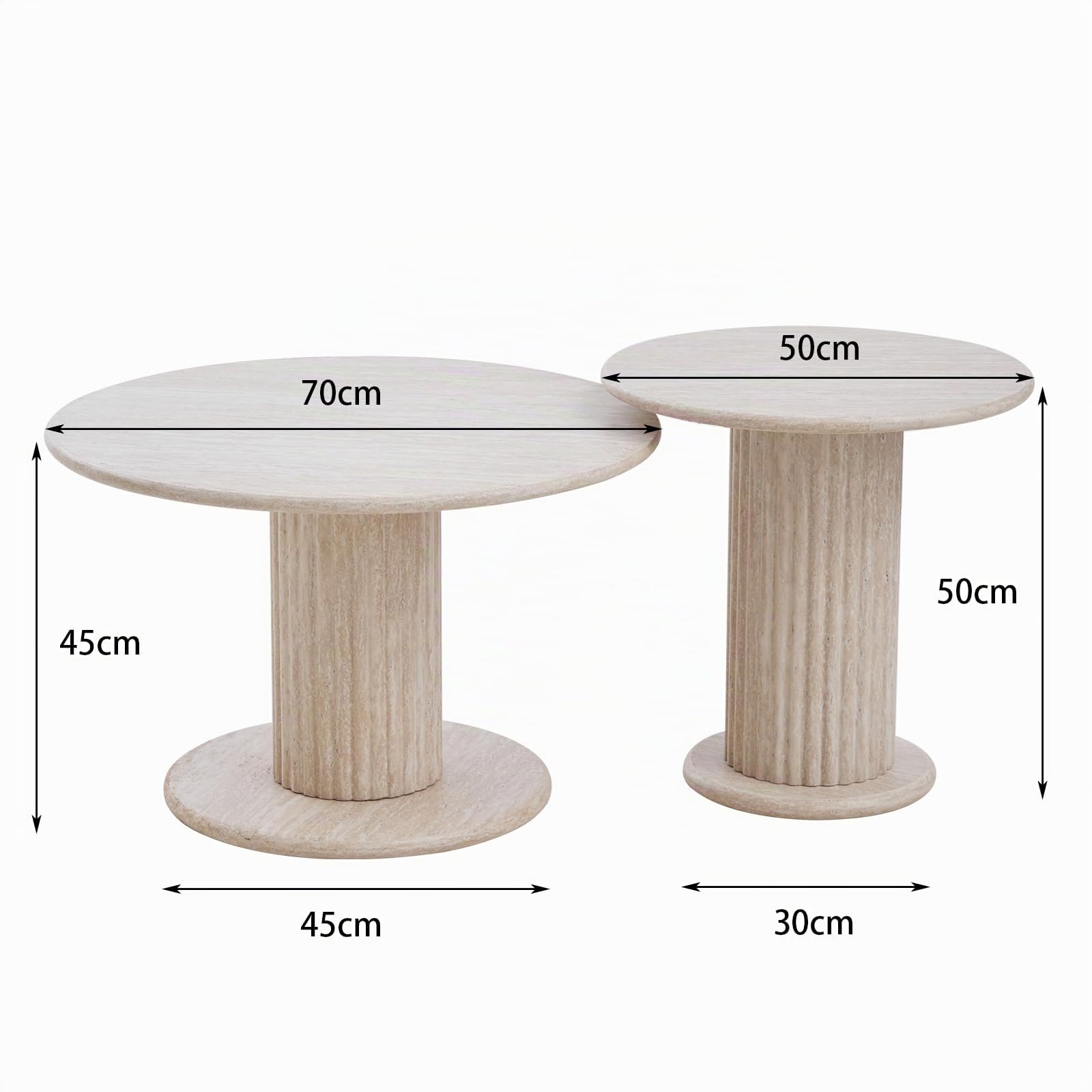 GrandCA HOME Ensemble de 2 Tables Gigognes Rondes avec Pieds Cylindriques à la Base, Effet Imitation Travertin Jaune, Table Basse de Style Minimaliste Moderne pour Salon ou Chambre