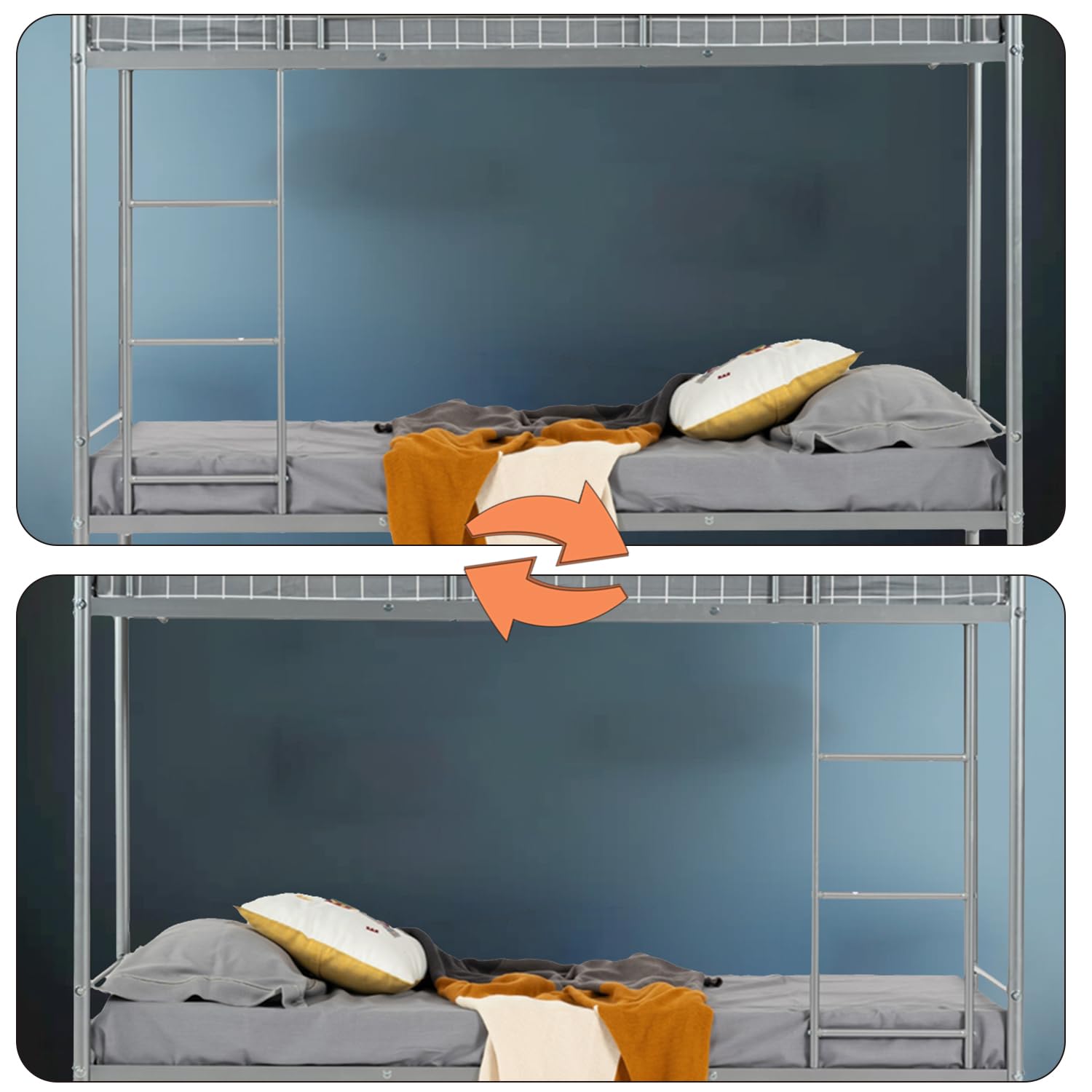 MEUBLE COSY Letto a Castello 2 Posti 90x190cm con Rete a Doghe in Metallo Letti per Camerette Adulti e Bambini Casa, Grigio