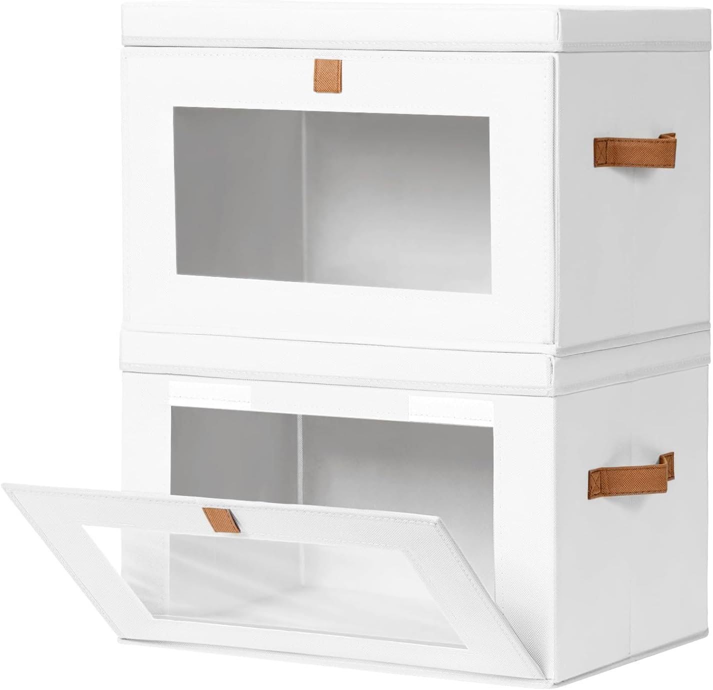 DIMJ Aufbewahrungsboxen mit Deckel Stoff - 2er Set Aufbewahrungskorb Stoff Faltbare Storage Boxes mit Transparentem Sichtfenster, 42 x 30 x 28 cm Faltbox für Kleidung, Waschbare, Kinderzimmer