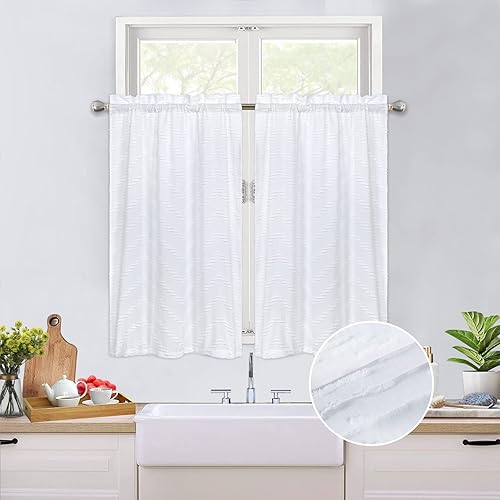 Miniatura 3 de Cortinas de 24 pulgadas de jacquard para ventana pequeña, paneles cortos de tratamiento de ventanas de baño, cortinas transparentes de cocina para