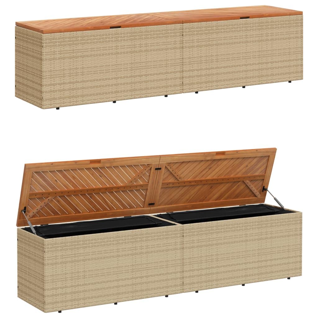 Homgoday Baúl de jardín con tapa, caja de cojín para jardín, caja de cojines, caja de almacenamiento, caja de almacenamiento, cofre de jardín, color beige, 220 x 50 x 54 cm, polirratán, madera de