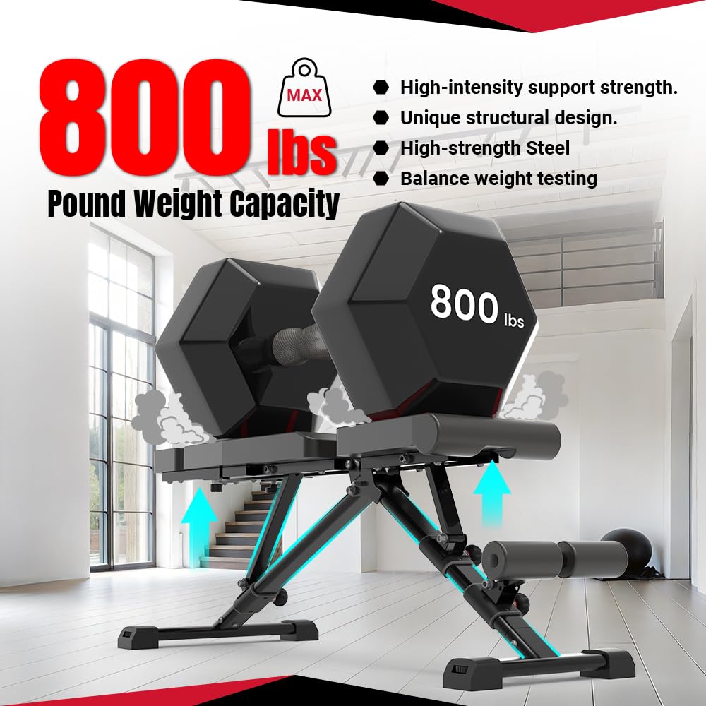 Adjustable Weight Bench, Press for Incline Decline Workouts & Strength Training - Foldable for Home Gym - 800 Pound Capacity