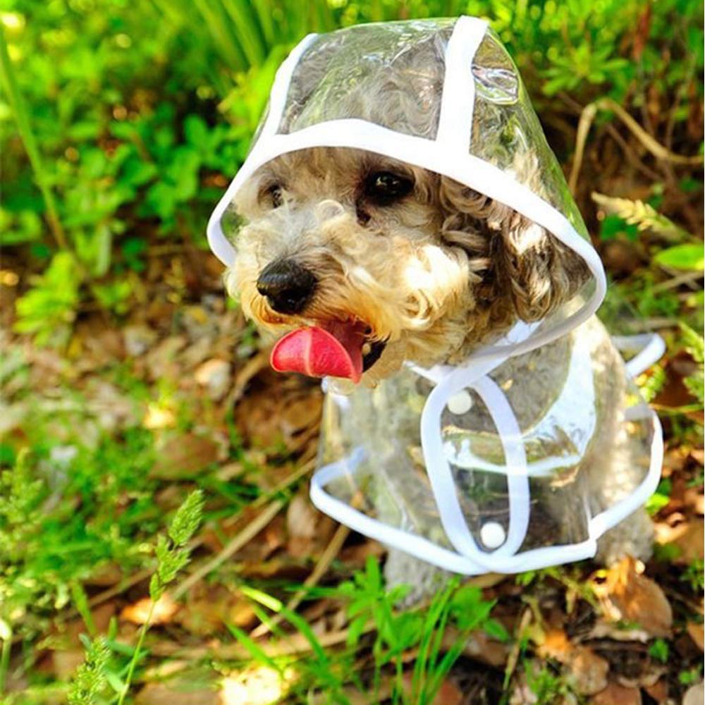 Cappottino catarifrangente per Cani Gatto con cappuccio, Regolabile PVC trasparente poncho impermeabile ultraleggero, Per cani di piccola taglia（bianca, L）