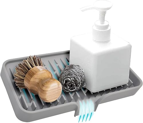 Soporte grande de esponja de silicona, soporte para jabón autodrenante para encimera de cocina, bandeja de jabón de esponja impermeable para