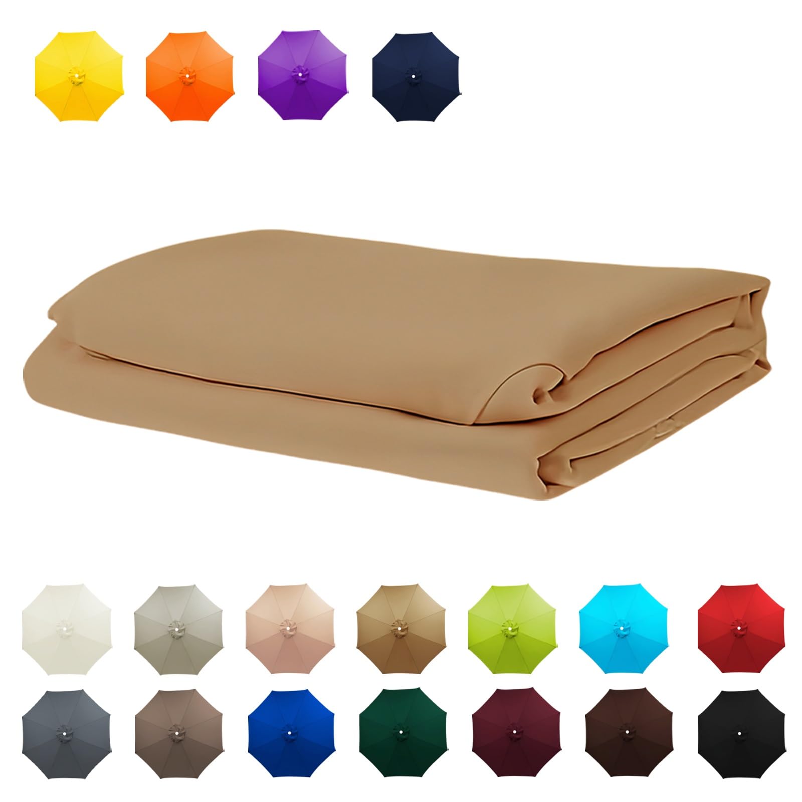 Replacement Umbrella Canopy, 6 Arms/8 Arms replacement parasol cover, Replacement Strong & Thick Umbrella Canopy, Market Umbrella Top, Outdoor Table Umbrella Cover Standby(Khaki,6.5FT/2.0M-6Ribs)