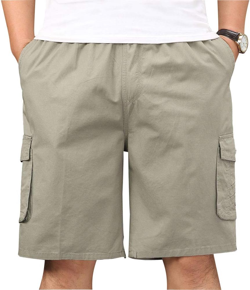 Mens Lightweight Cotton Loose Full Elastic Waist Twill Cargo Short with Drawstring - Image 4