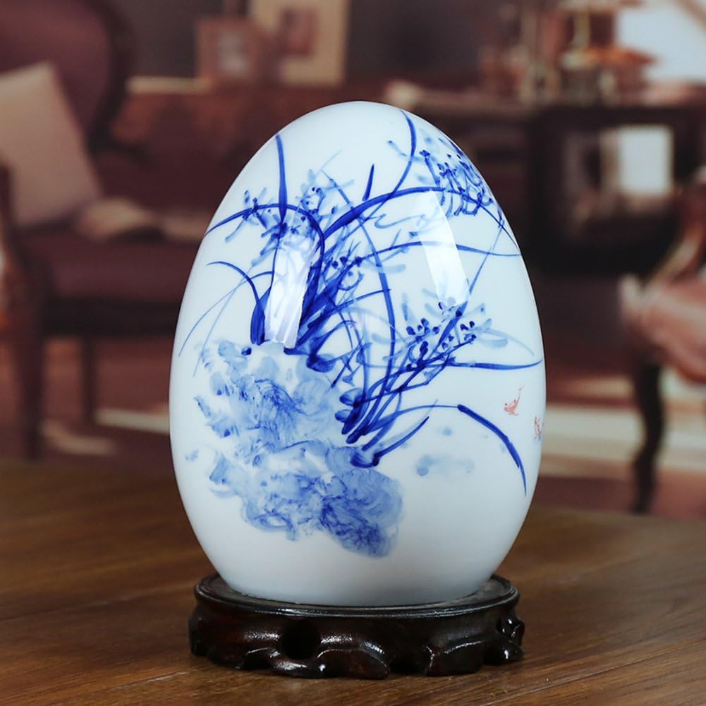 Ceramic vase,Chinese egg ceramic vase decorative flower tung chi floral blue & White vase for home decoration-A W6*H8inch(15*20cm)
