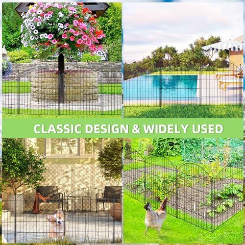 Image of Decorative Garden Fence 32in (H) x12ft (L), 5 Pack No Dig Fence Animal Barrier for Dog, Arched Flower Bed Edging, Wire Border Panel Fencing for Yard Patio Outdoor Decor