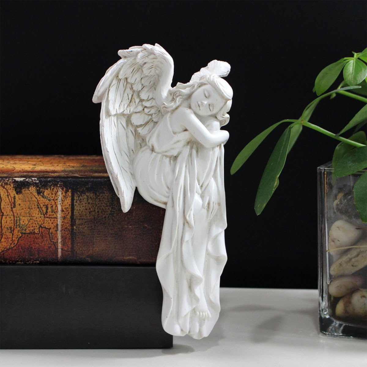 Artibetter 2 Pezzi Decorazione per Porta Angeli in Resina Bianco, Statuette Classiche per Angoli di Finestra, Atmosfera Accogliente Natalizia