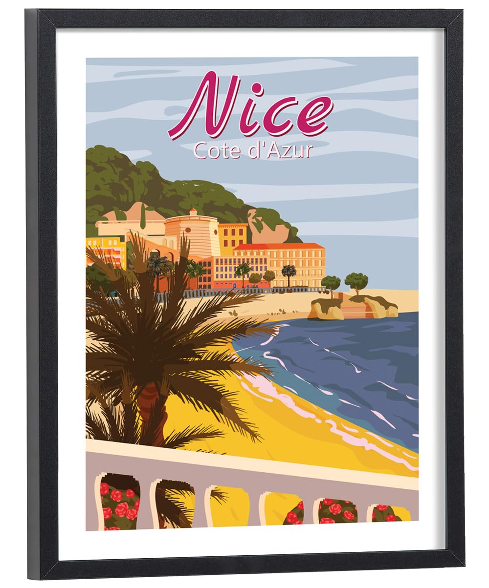 Tableau Nice vintage 30x40 cm encadrement bois noir qualitatif