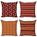 ABAKUHAUS Lot de 4 Housses de Coussin de décoration Ethnique Motif Rayures Tribal, Microfibre, Orange Prune et Bourgogne, 50 x 50 cm