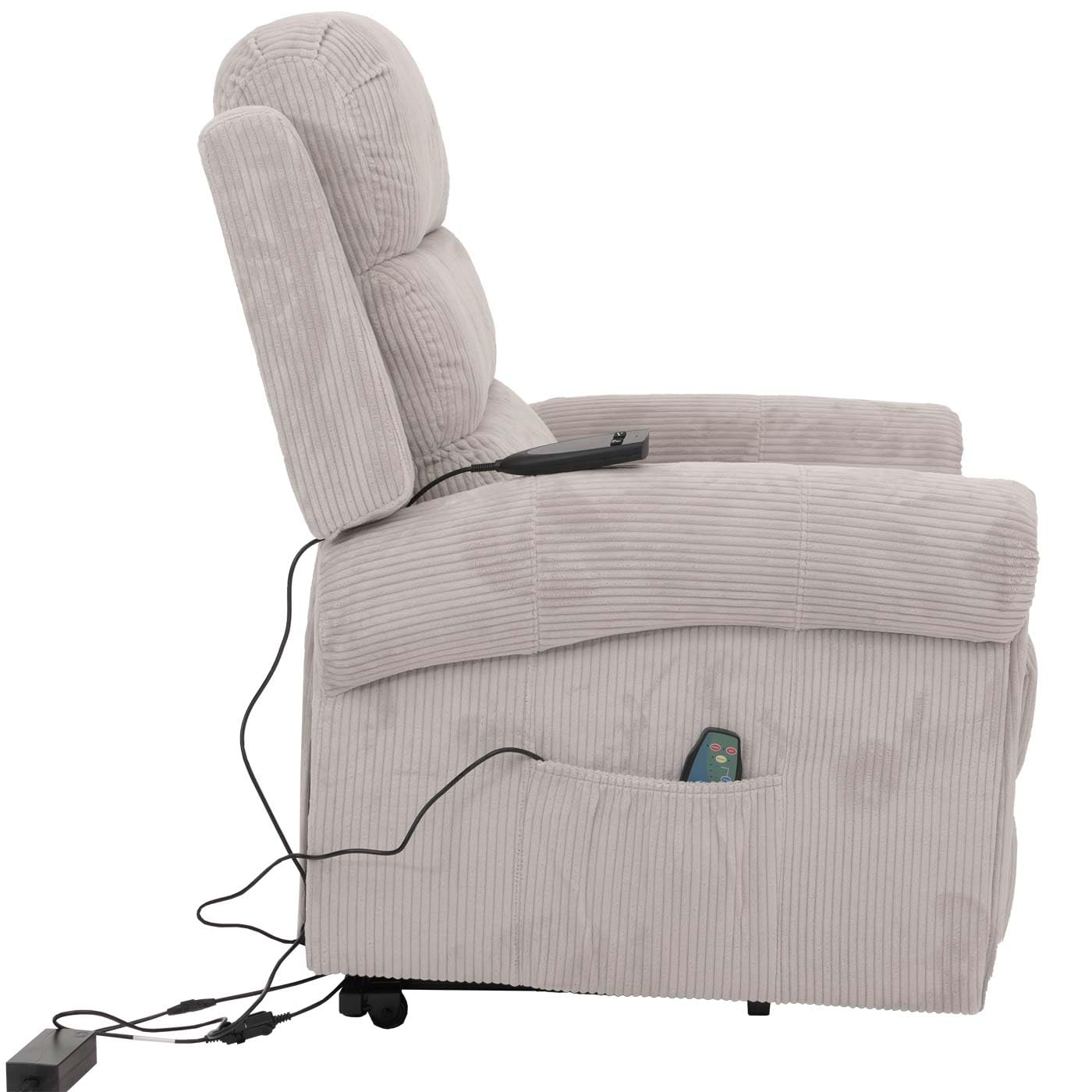 Mendler Fernsehsessel HWC-K63, Relaxsessel, Liegefunktion Aufstehhilfe Massage Heizfunktion, Stoff (220g/m²) Cord - hellgrau