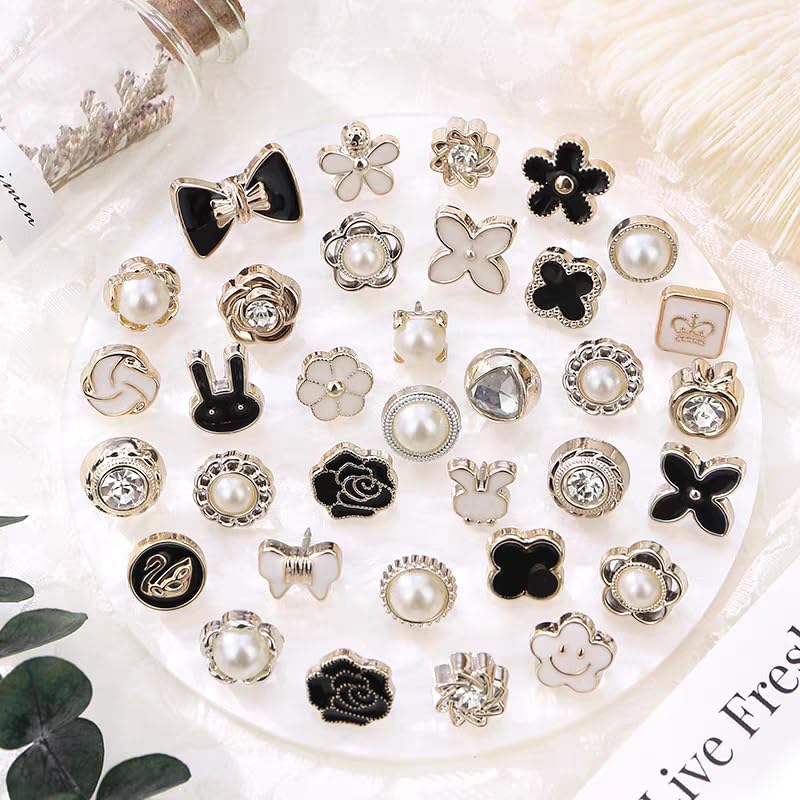 Reusable Decorative Button Pins 40 Sets No-Sew Pearl Button Pins – 10mm ...