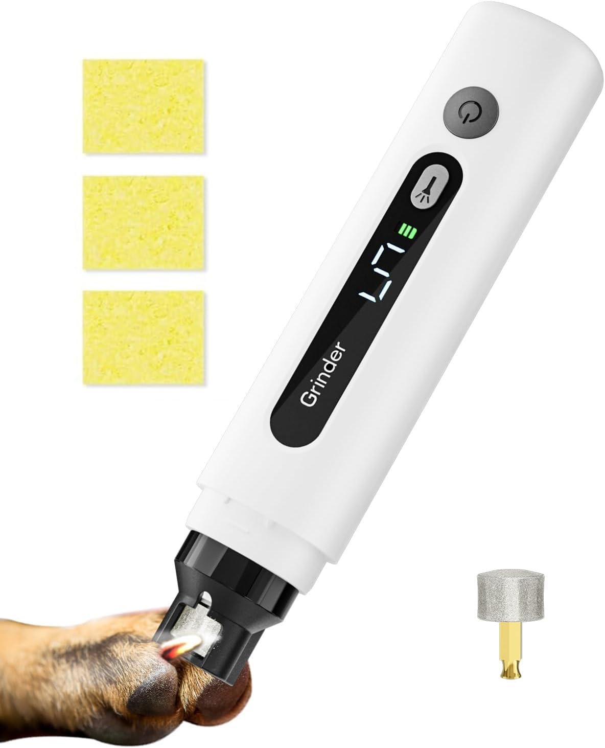 Silent Dog Nail Grinder, Rechargeable Electric Pet Claw Trimmer with Diamond Grinding Head, Safe & Low Noise Nail File for Small, Medium & Large Dogs, Cats and Other Pets