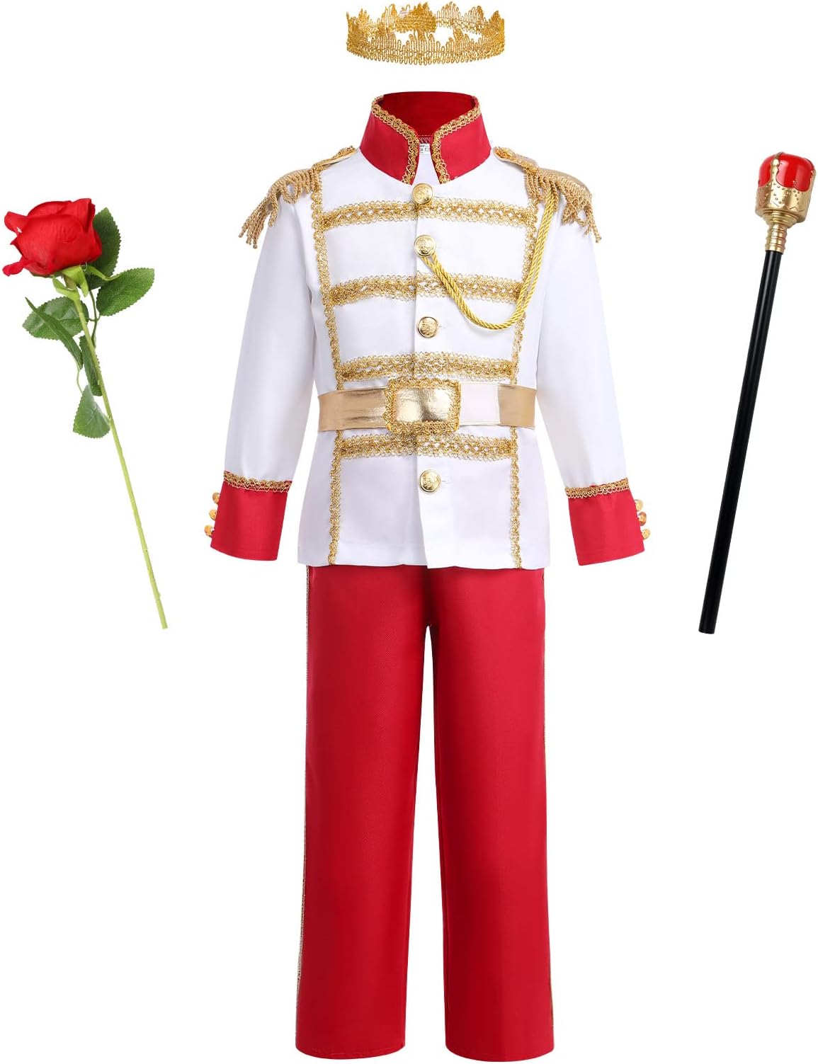 IBAKOM Prince Charming Costume Kids Boys Medieval Royal Outfit Fairy Tale Cosplay Carnival Halloween Birthday Children's Costumes Fancy Dress up Top Pants Scepter Set