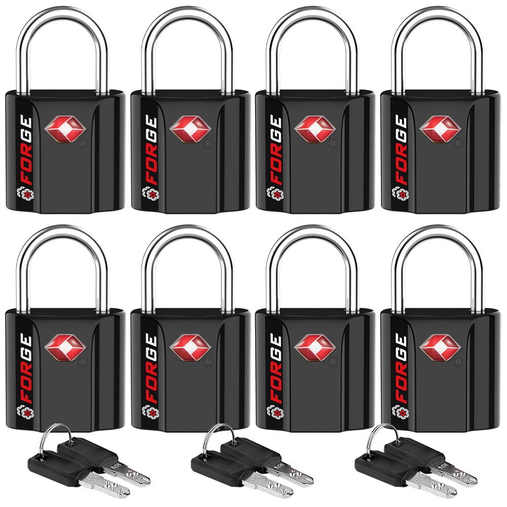 Forge Black 8 Pack TSA Approved Luggage Locks Ultra-Secure Dimple Key Travel Locks with Zinc Alloy Body