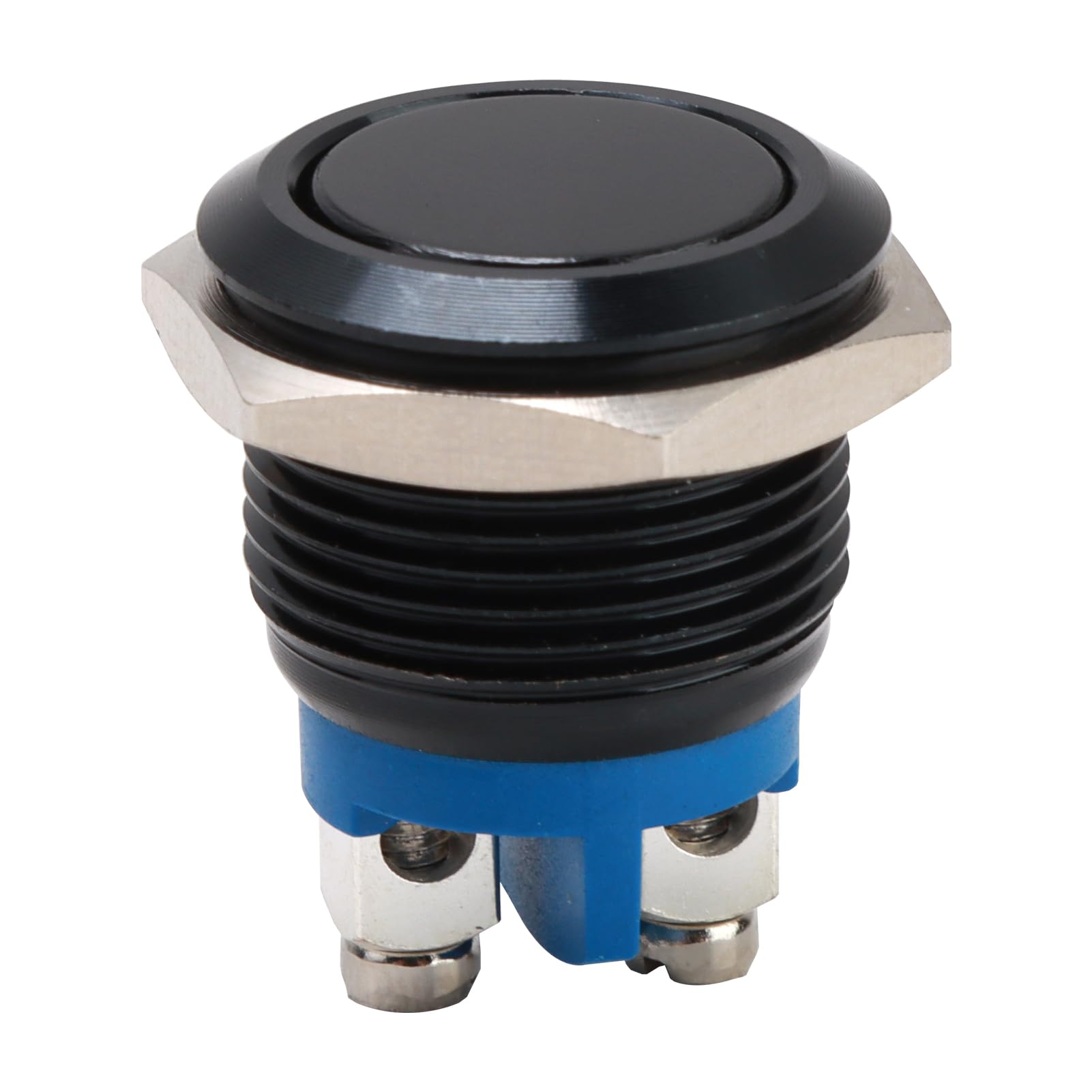 Wonvify Interruptor Pulsador 12 V, mini 16mm Momentáneo Boton Redondos de Metal, Interruptor de Palanca Universales Impermeable con Toma de Corriente, para Coche/Camión/Barco/Electrodomésticos, Negro