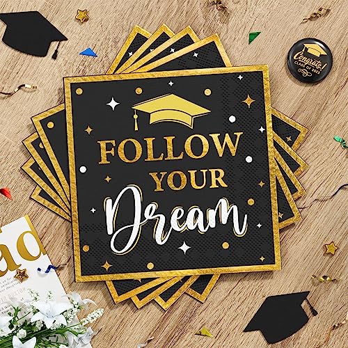 Ecomore Graduation Party Supplies - 175 Pcs Disposable Dinnerware Set (Serves 25) Congrats Grad Paper Plate Cup Napkin Fork Knife Spoon For College Graduation Decorations Class Of 2023(Black & Gold) #TOP4