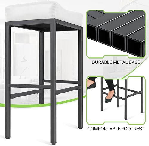 Miniatura 8 de Magshion Juego de 2 taburetes de bar de 31.5 pulgadas de altura de barra con base de metal y reposapiés, taburetes de cuero sintético sin respaldo