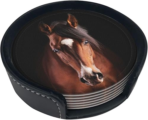 Miniatura 3 de Posavasos de cuero de caballo marrón para bebidas con soporte, juego de 6 posavasos de mesa para beber, sala de estar, cocina, decoración de café