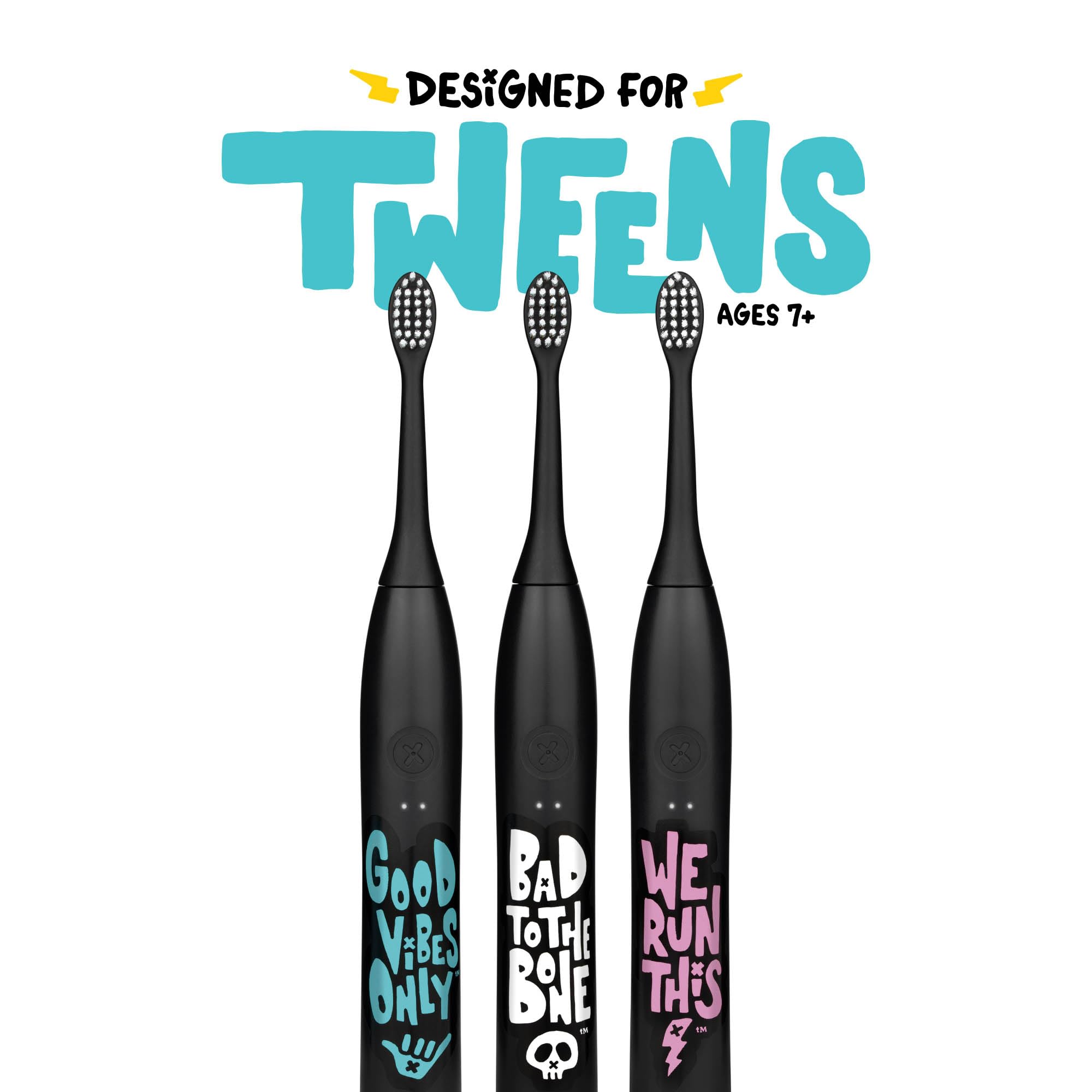 Made by Dentists Sonic X Spazzolino Elettrico - Spazzolino Sonic Ricaricabile per Bambini, Rimozione Placca 8X, 2 Modalità di Velocità, Timer 2 Minuti, 6 Testine Incluse, Good Vibes Only Edition